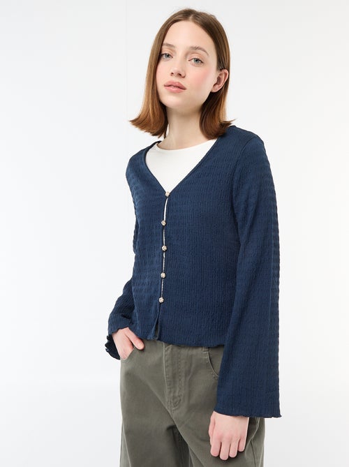 Top com decote em V em malha waffle com botões dourados - Kiabi