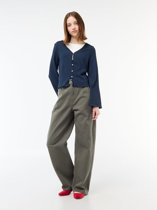 Top com decote em V em malha waffle com botões dourados - Kiabi