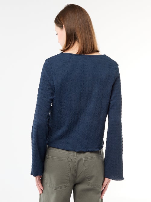 Top com decote em V em malha waffle com botões dourados - Kiabi