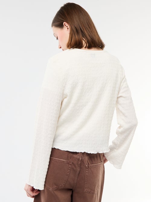 Top com decote em V em malha waffle com botões dourados - Kiabi