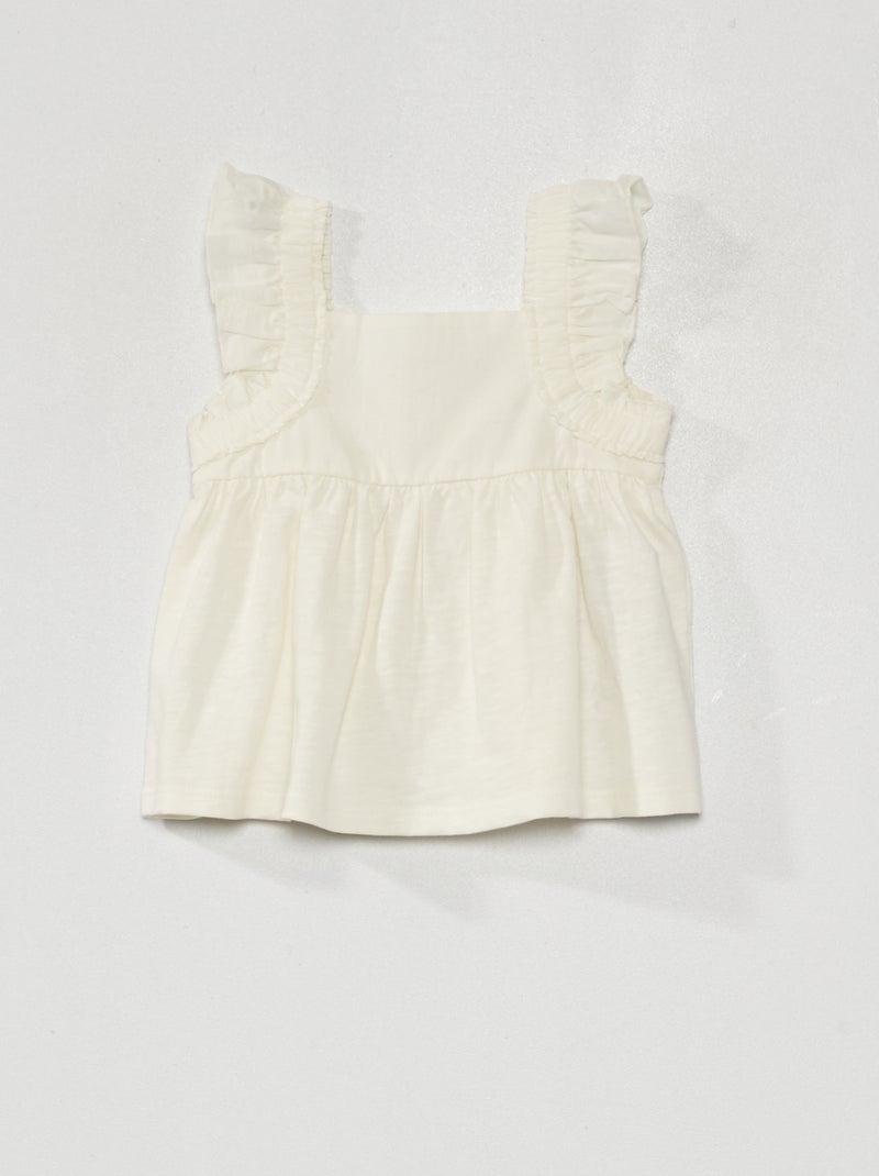 Top com decote quadrado com alças com folhos BRANCO - Kiabi
