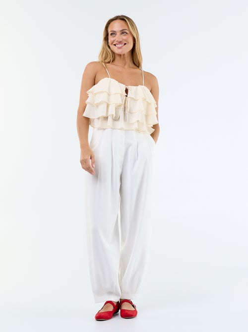 Top com folhos e alças finas - Kiabi