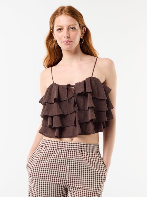 Top com folhos e alças finas - Kiabi