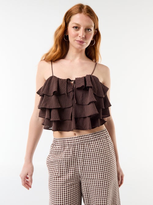 Top com folhos e alças finas - Kiabi