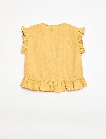 Top com folhos em linho misturado