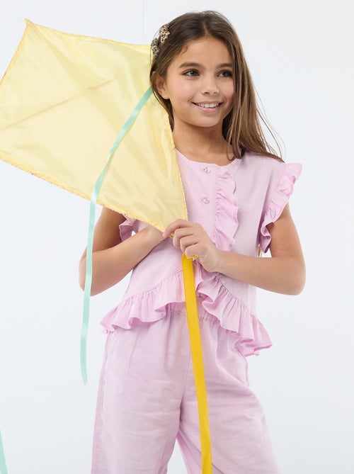 Top com folhos em linho misturado - Kiabi