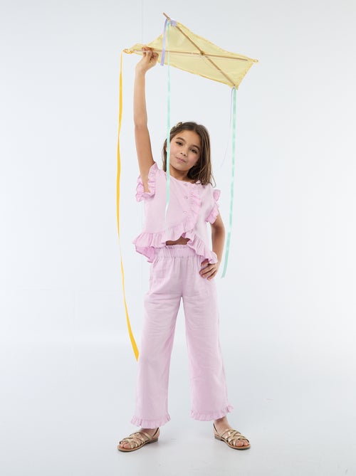 Top com folhos em linho misturado - Kiabi