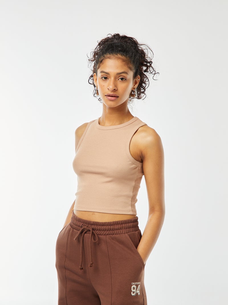 Top com gola americana Bege - Kiabi
