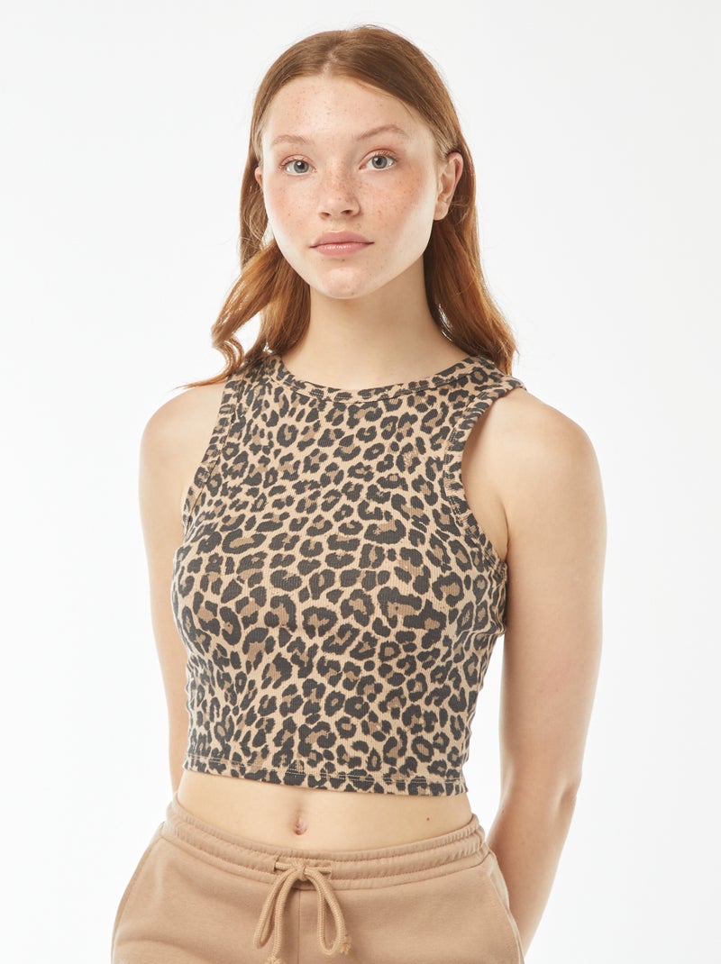 Top com gola americana Bege - Kiabi