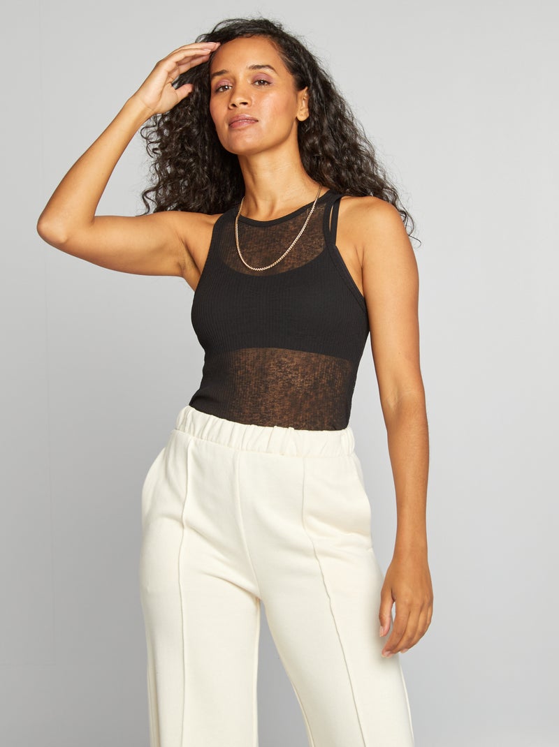 Top com gola americana Preto - Kiabi