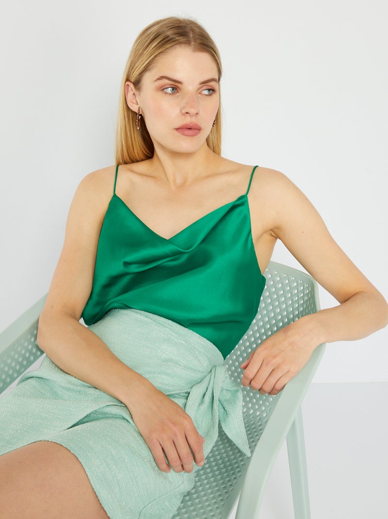 Top com gola drapeada Verde - Kiabi