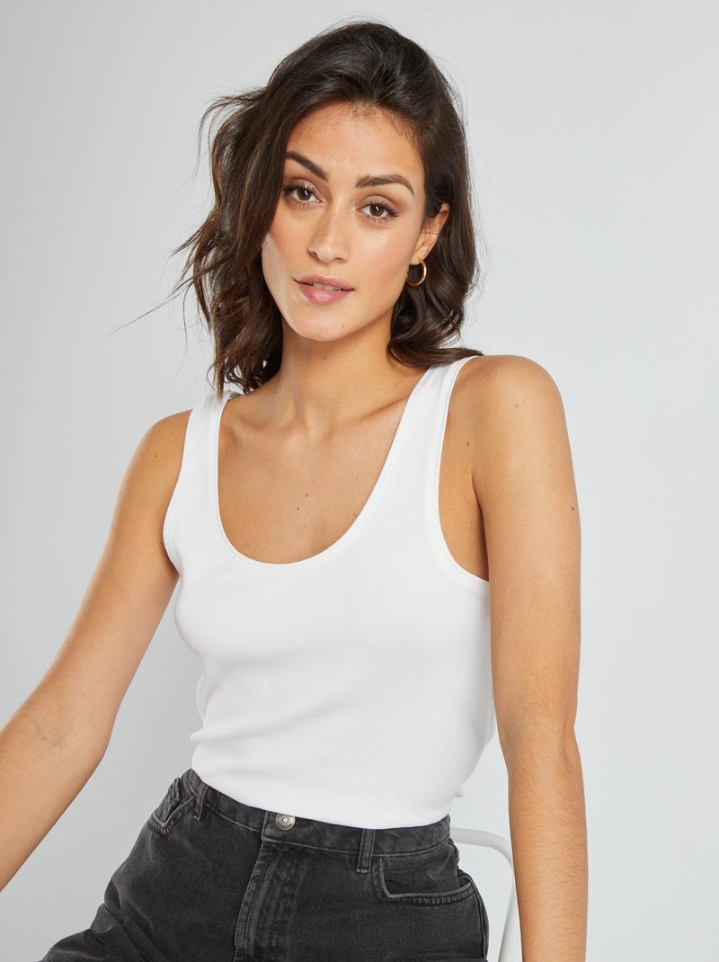 Top com gola em U Branco - Kiabi