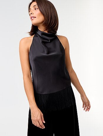 Top com gola halter drapeado