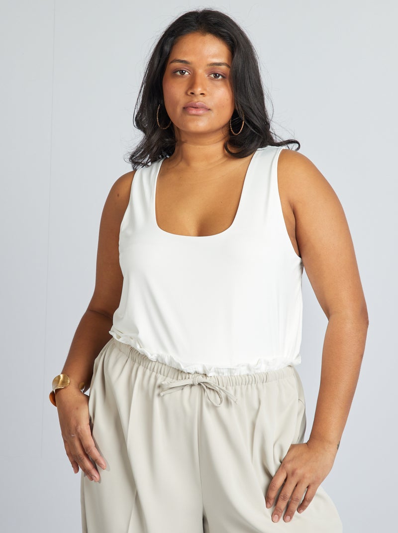 Top com gola quadrada em microfibra Branco - Kiabi
