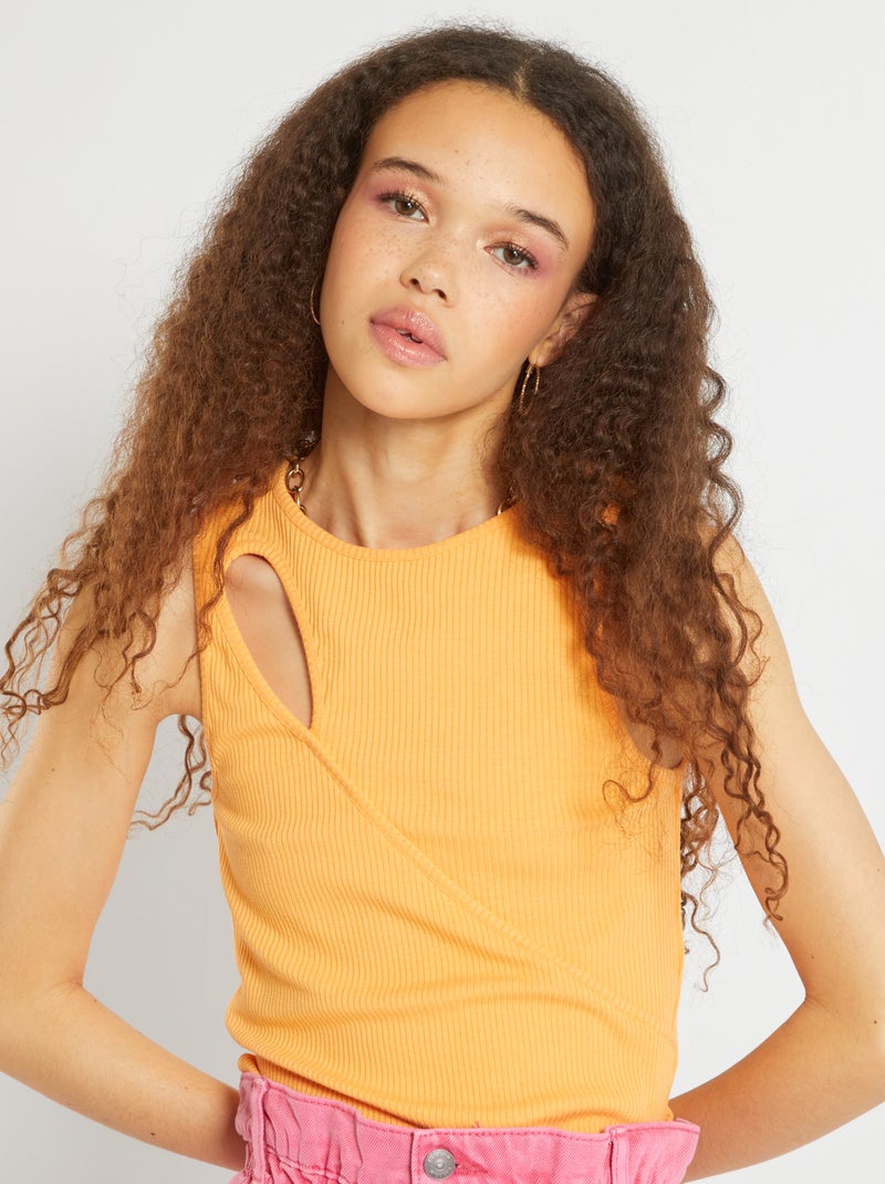 Top com gola redonda nervurada LARANJA - Kiabi