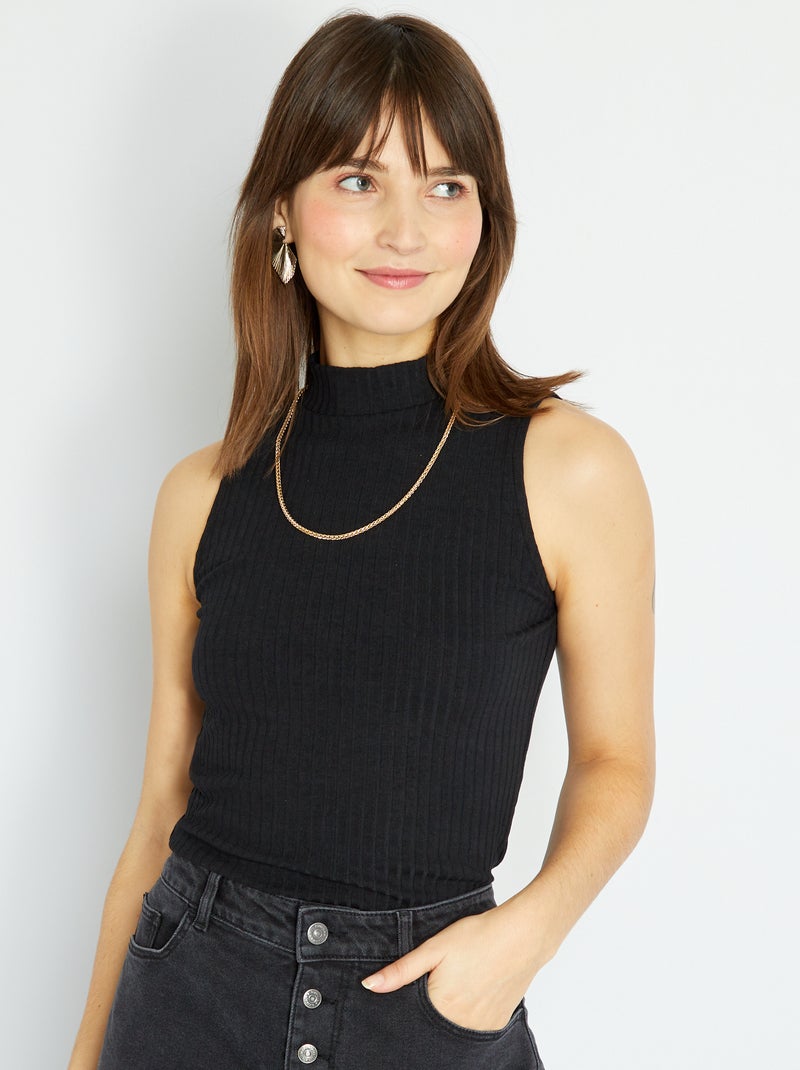 Top com gola subida Preto - Kiabi