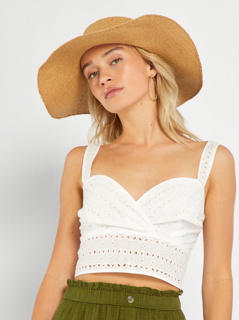 Top crop com bordado inglês Branco - Kiabi