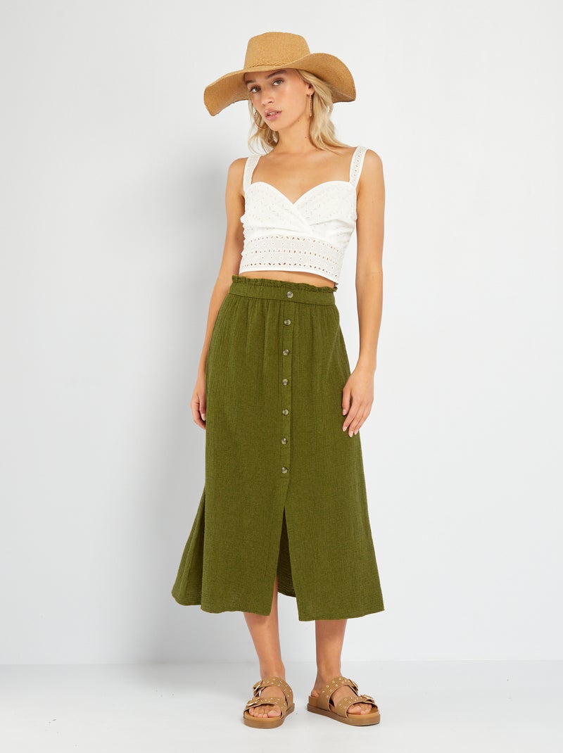 Top crop com bordado inglês Branco - Kiabi