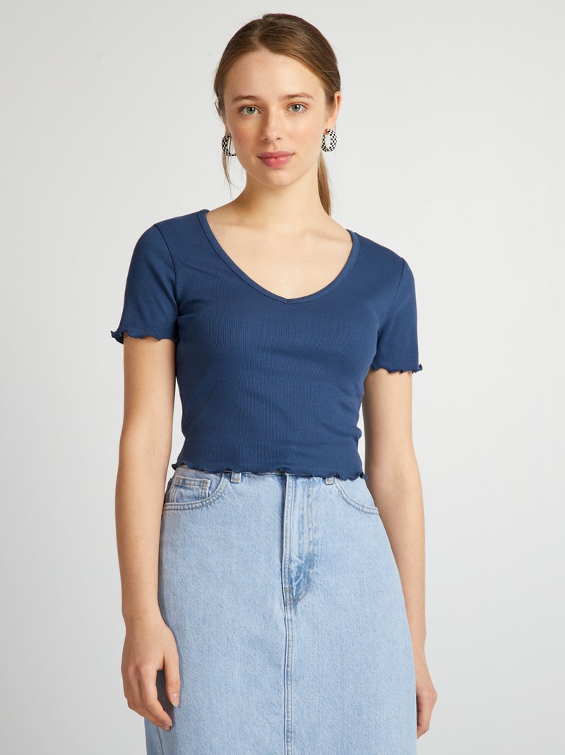 Top crop com rebordos ondulados AZUL - Kiabi