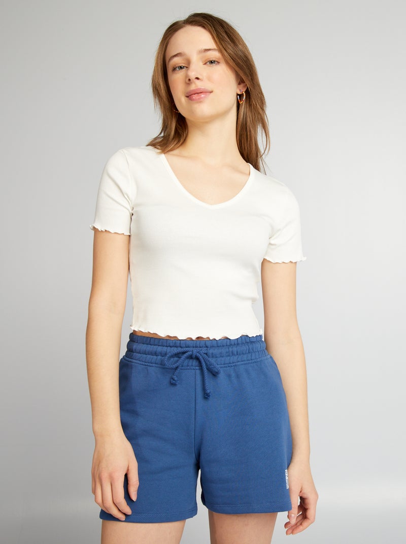 Top crop com rebordos ondulados Branco - Kiabi