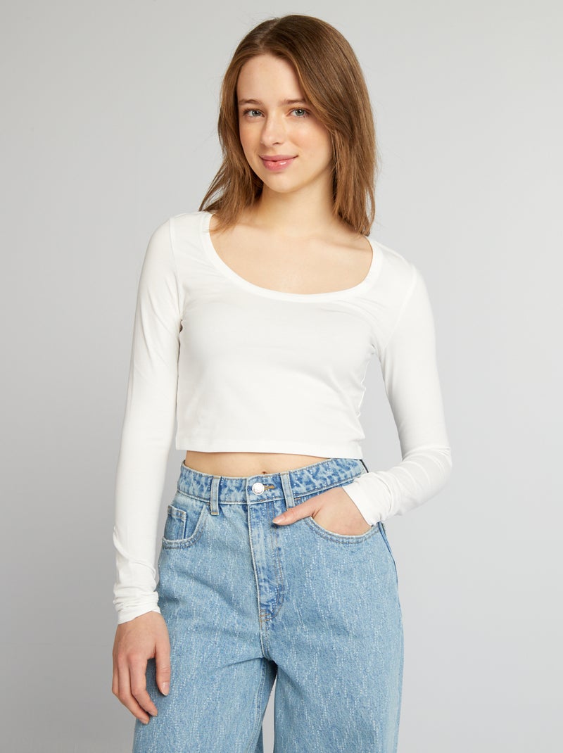 Top crop de manga comprida Branco - Kiabi