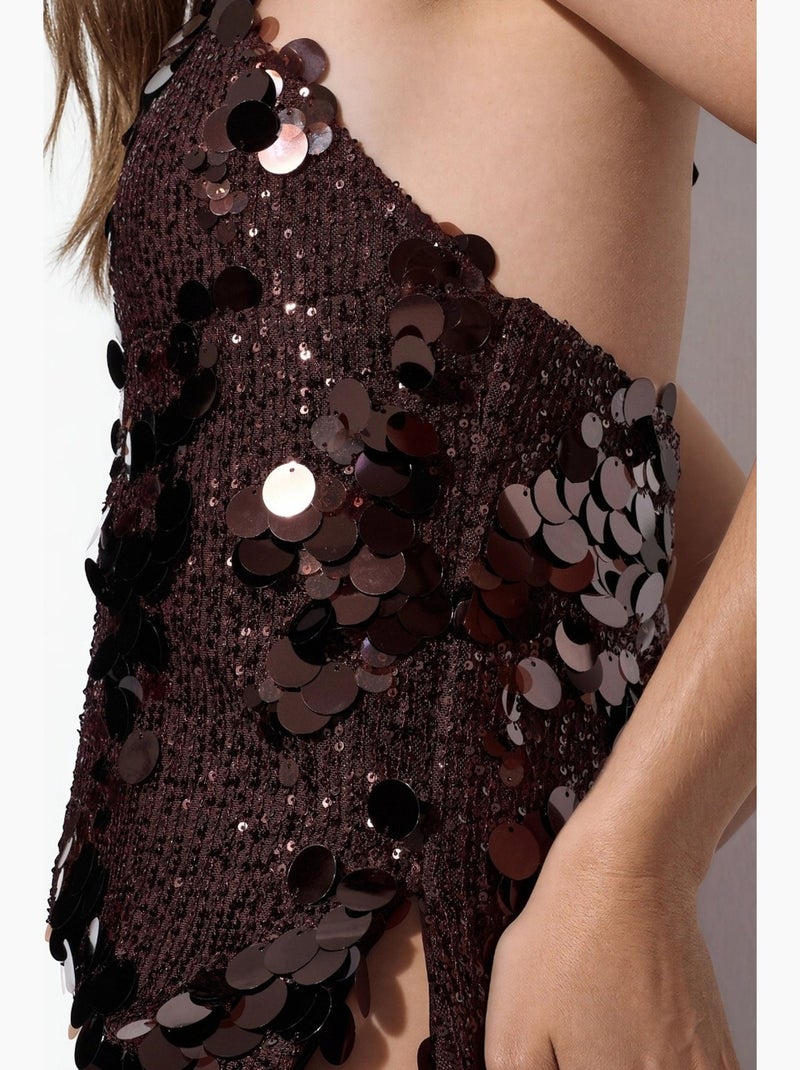 Top crop feminino com gola halter e detalhe de lantejoulas busem Castanho - Kiabi