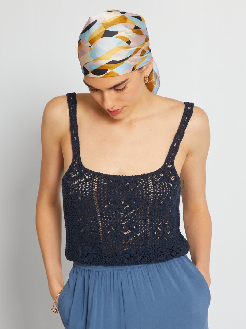 Top cropped com alças em croché AZUL - Kiabi