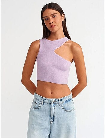 Top cropped de malha assimétrico sem costuras dilvin