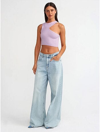 Top cropped de malha assimétrico sem costuras dilvin