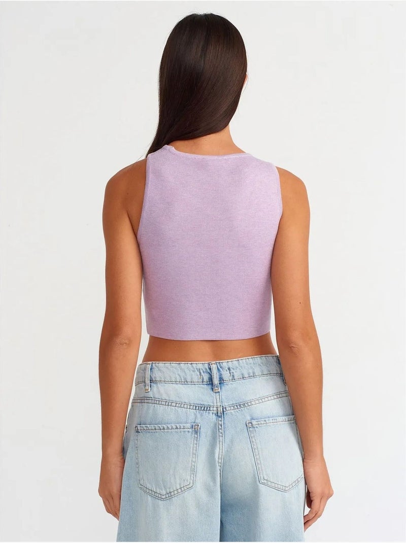Top cropped de malha assimétrico sem costuras dilvin Lavanda - Kiabi