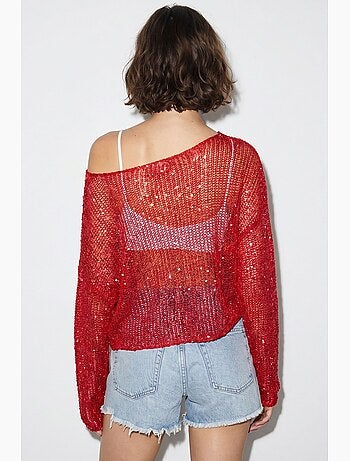 Top cropped de malha com lantejoulas, corte solto lucci