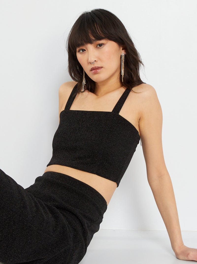 Top cropped de malha matizada Preto - Kiabi