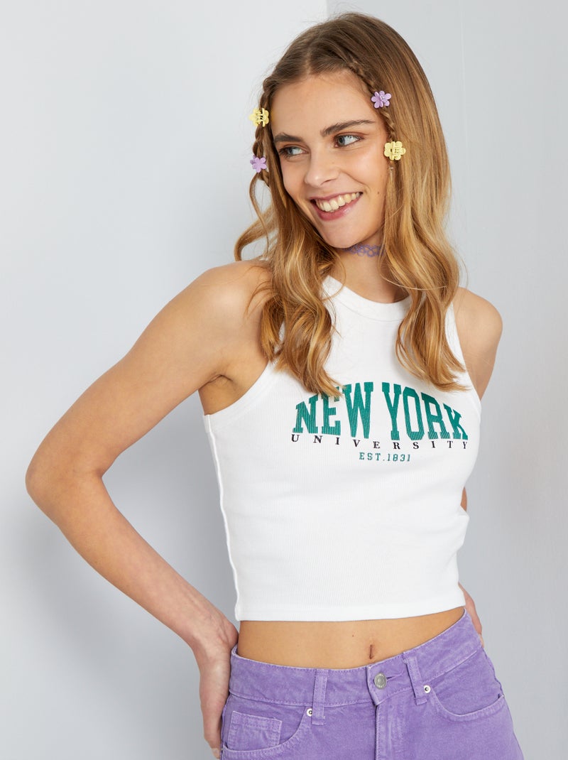 Top cropped e nervurado Branco - Kiabi