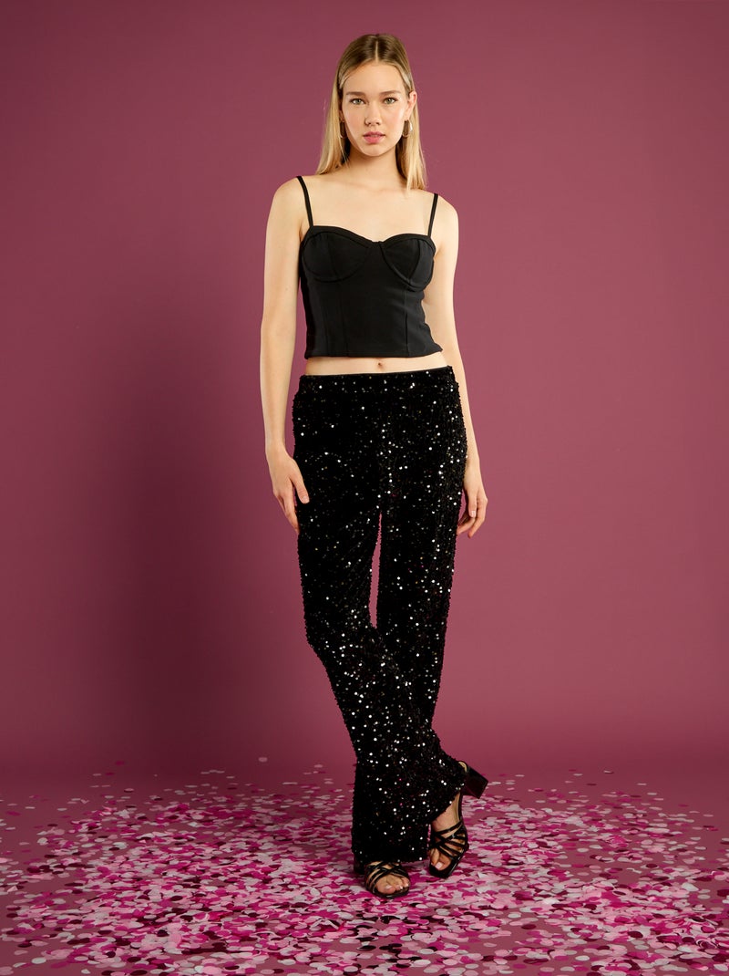 Top cropped estilo corset Preto - Kiabi