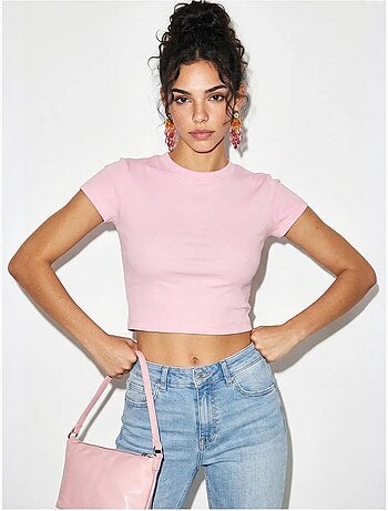 Top cropped feminino slim fit em algodão e lycra lucci