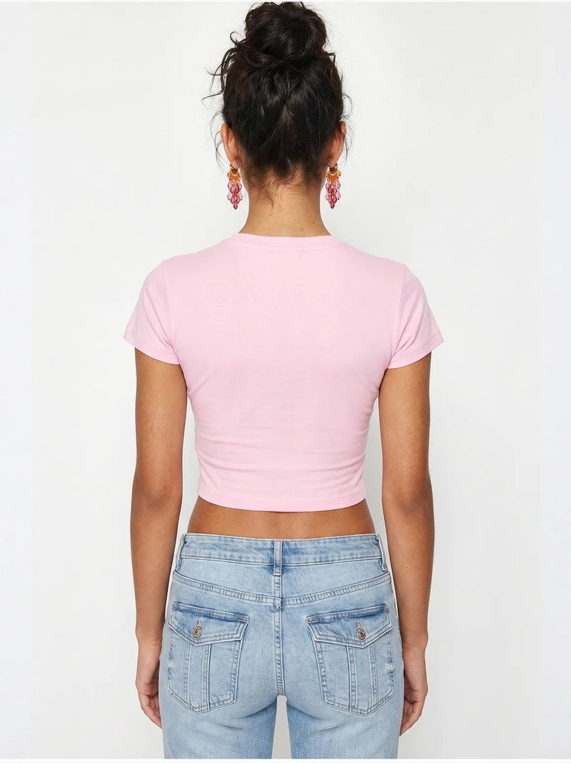 Top cropped feminino slim fit em algodão e lycra lucci Rosa-claro - Kiabi