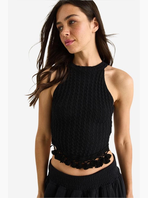 Top curto ajustado texturizado decote halter lucci - Kiabi