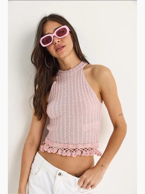 Top curto ajustado texturizado decote halter lucci - Kiabi