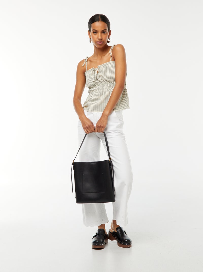 Top curto às riscas e alças finas Bege - Kiabi