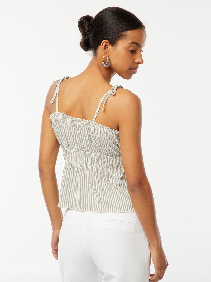 Top curto às riscas e alças finas Bege - Kiabi