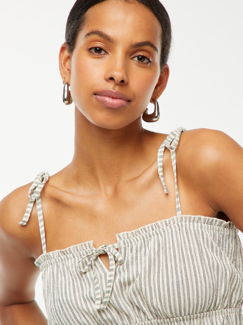 Top curto às riscas e alças finas Bege - Kiabi