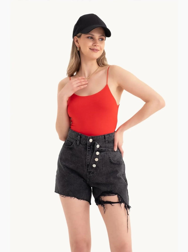 Top curto básico com alças finas hiccup Vermelho - Kiabi