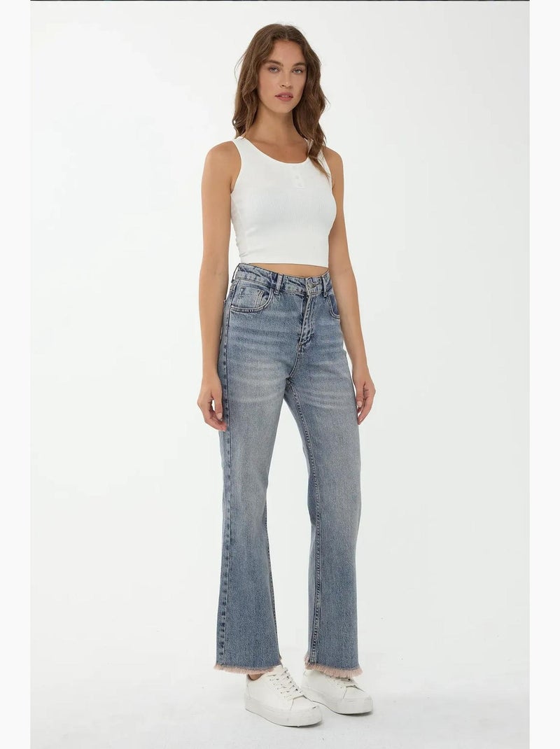Top curto básico com botões e detalhes hiccup Branco - Kiabi