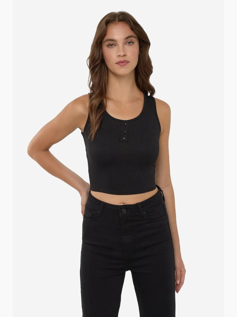 Top curto básico com botões e detalhes hiccup Preto - Kiabi