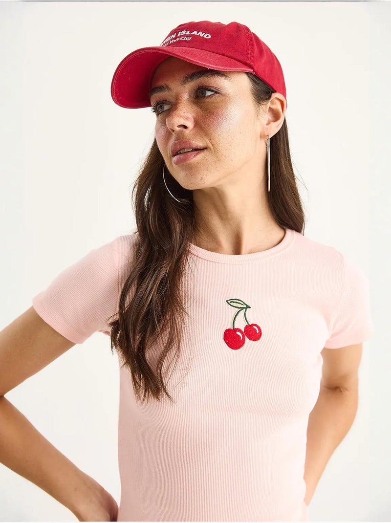 Top curto canelado bordado lucci Rosa-claro - Kiabi