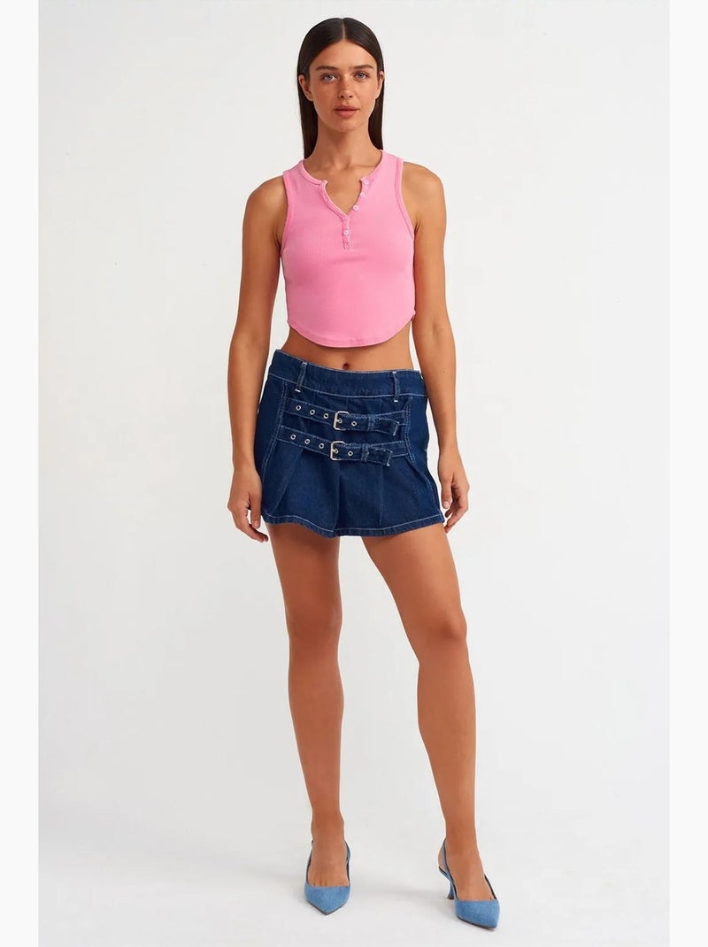 Top curto canelado com botões dilvin Rosa-fluo/Solinotes - Kiabi
