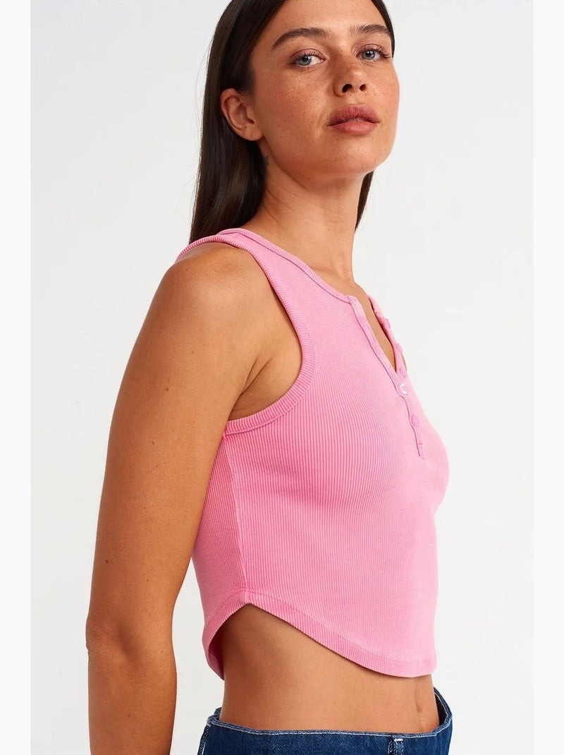 Top curto canelado com botões dilvin Rosa-fluo/Solinotes - Kiabi
