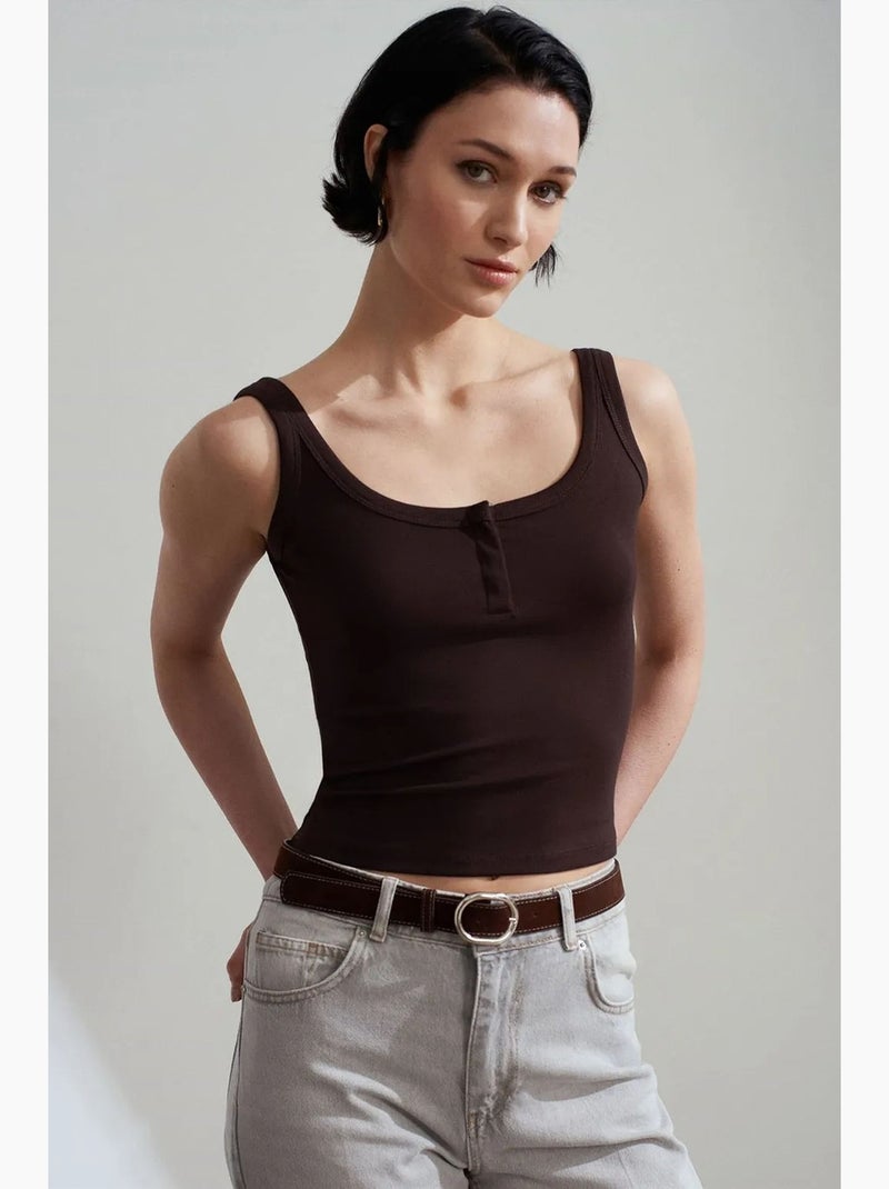 Top curto canelado dilvin Castanho-chocolate - Kiabi