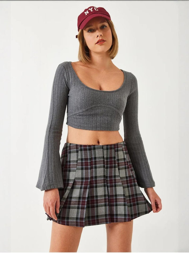 Top curto com detalhes de costura lucci Cinza-preto - Kiabi