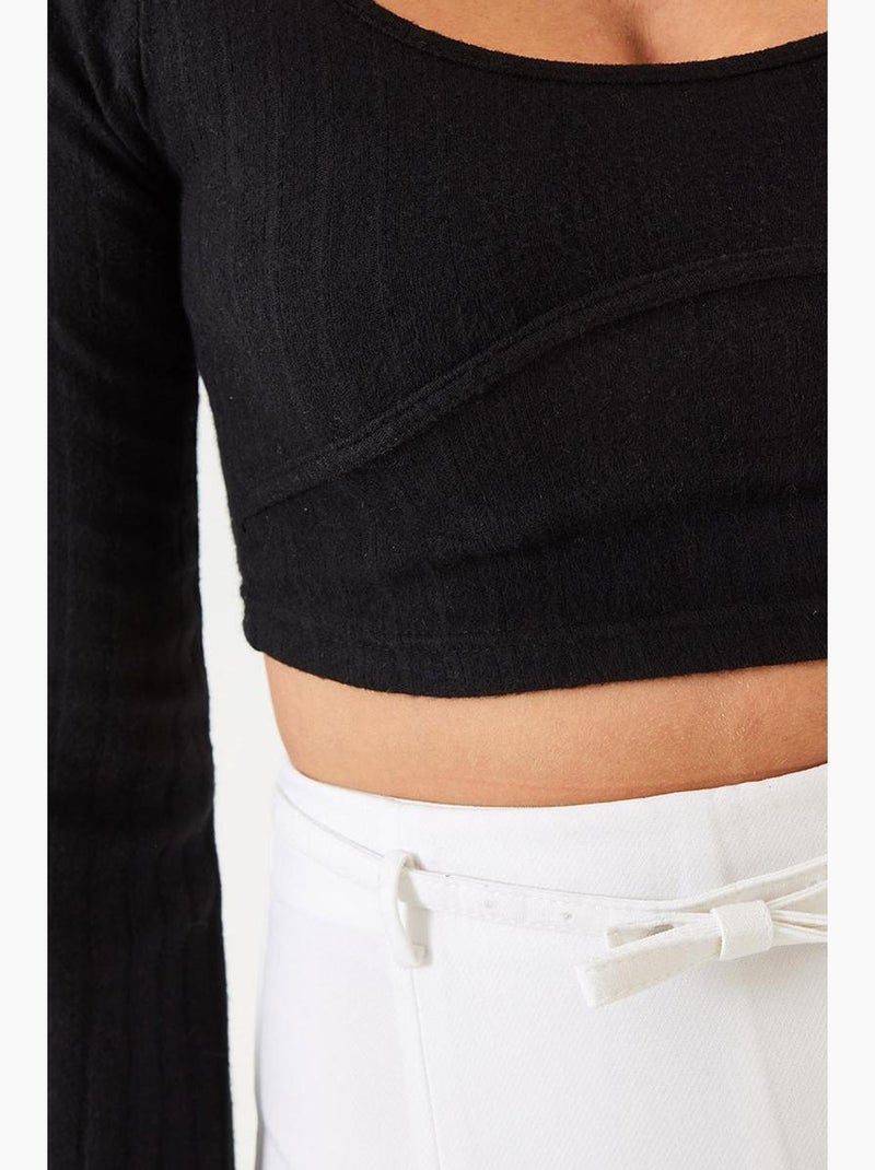 Top curto com detalhes de costura lucci Preto - Kiabi